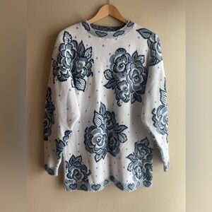 Crazy Horse Women Thick Sweater Blue White Size Medium